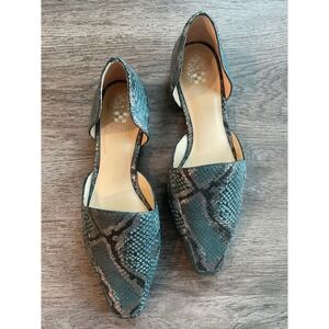 Vince Camuto Womens Dorsay Pointed Toe Flats Snake Embossed Teal US 8.5
